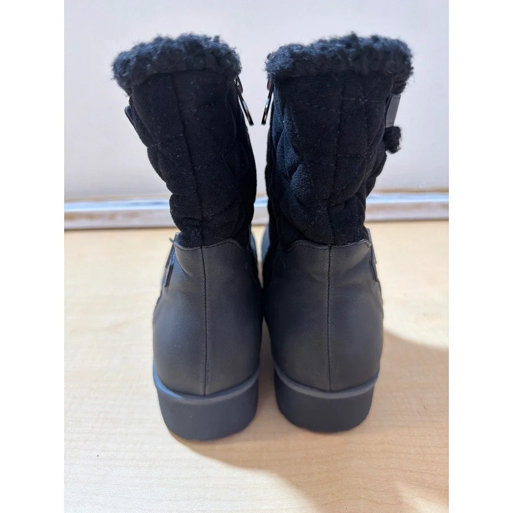 JBU Jambu Gabriella Black Water Resistant Quilted Faux Fur Boots Wide 9.5W